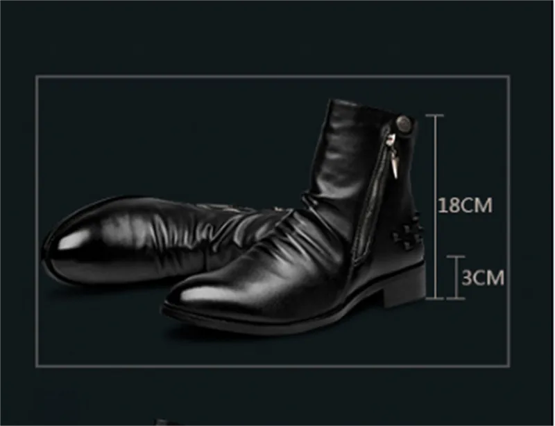 Rivet Men's Shoes Warm Pointed Toe Leather Men's High-top Boots