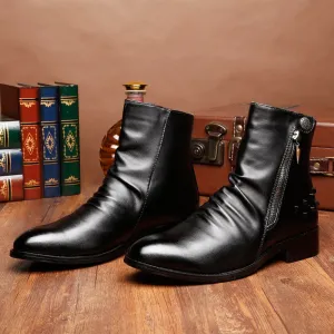 Rivet Men's Shoes Warm Pointed Toe Leather Men's High-top Boots