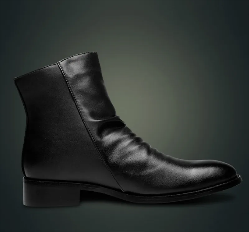 Rivet Men's Shoes Warm Pointed Toe Leather Men's High-top Boots