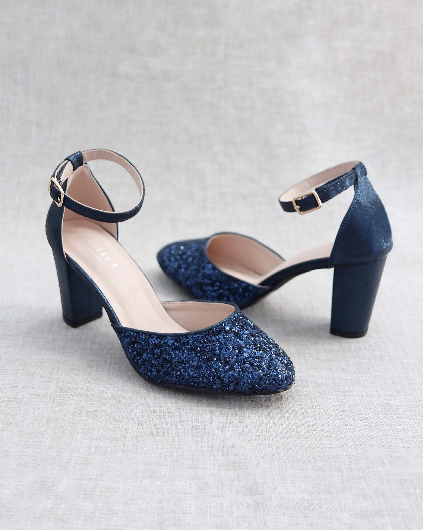 Rock Glitter Block Heel with Ankle Strap