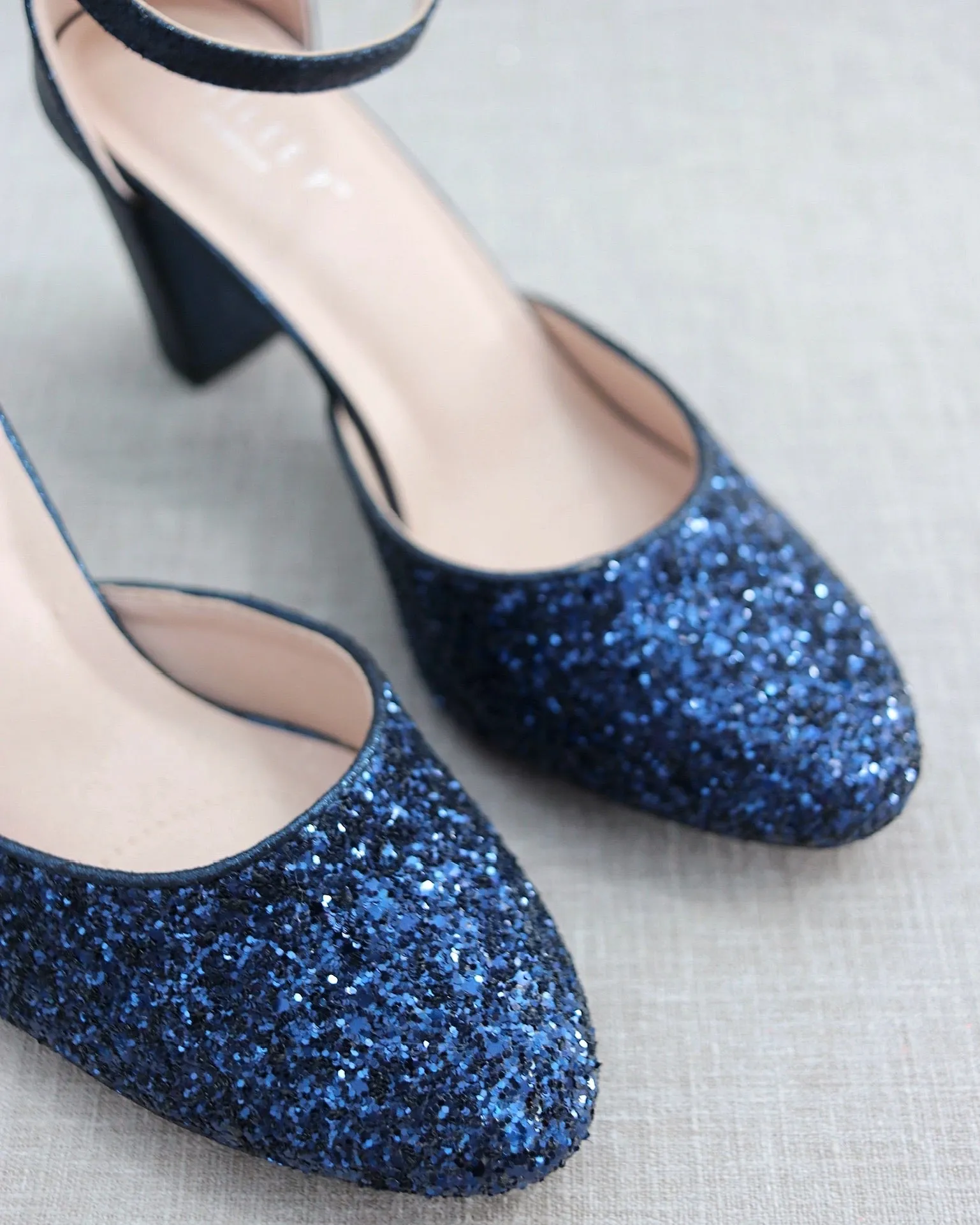 Rock Glitter Block Heel with Ankle Strap