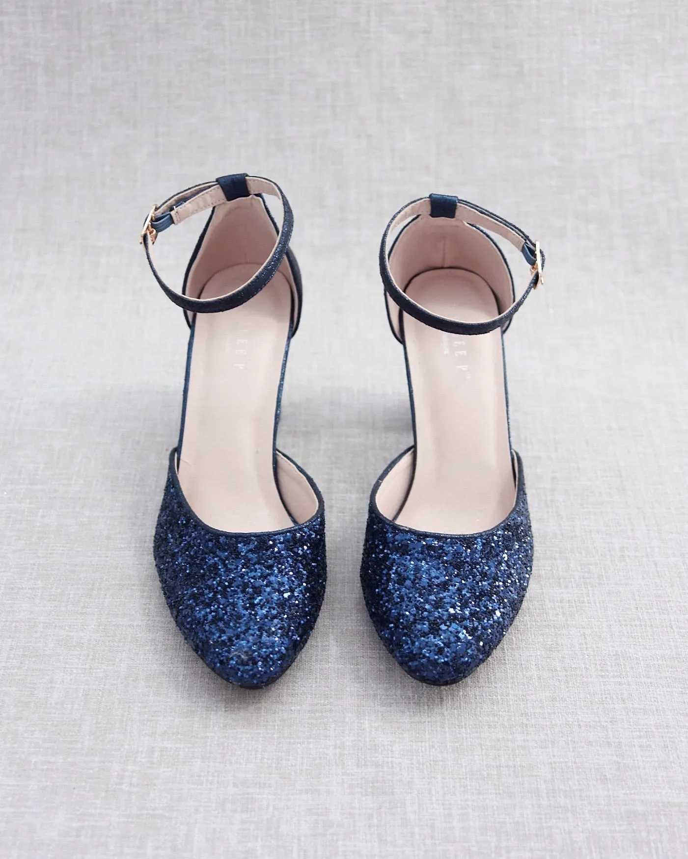 Rock Glitter Block Heel with Ankle Strap