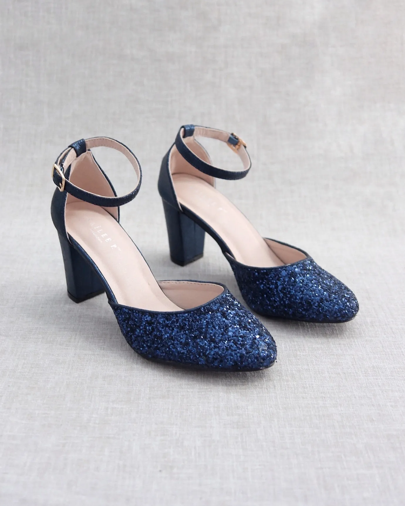 Rock Glitter Block Heel with Ankle Strap