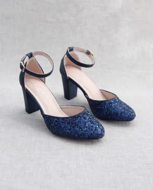 Rock Glitter Block Heel with Ankle Strap