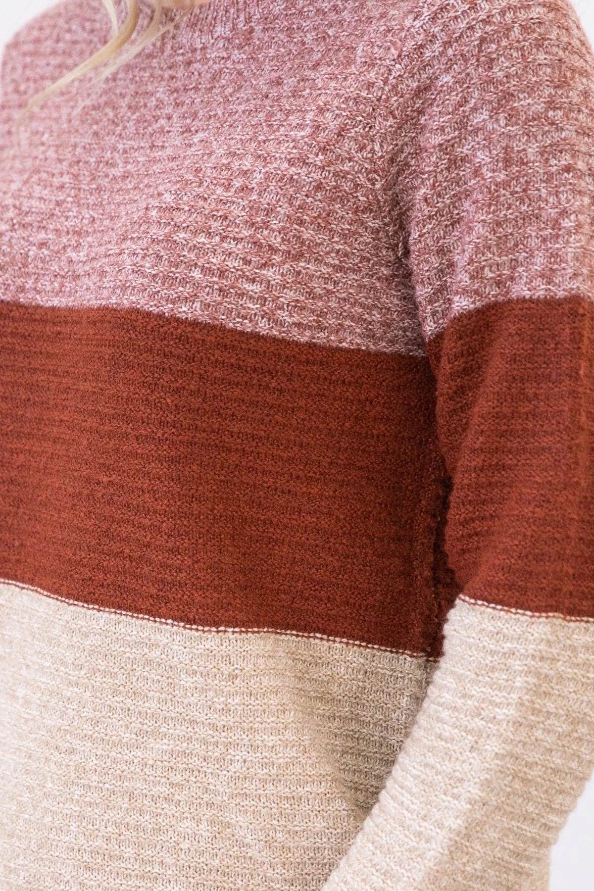 Rust and Oatmeal Colorblock Heathered Sweater