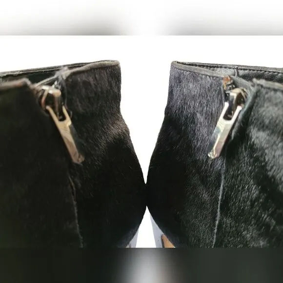 Sam Edelman Karmen black Italian sheep shearling fur leather ankle peep toe Sz 8