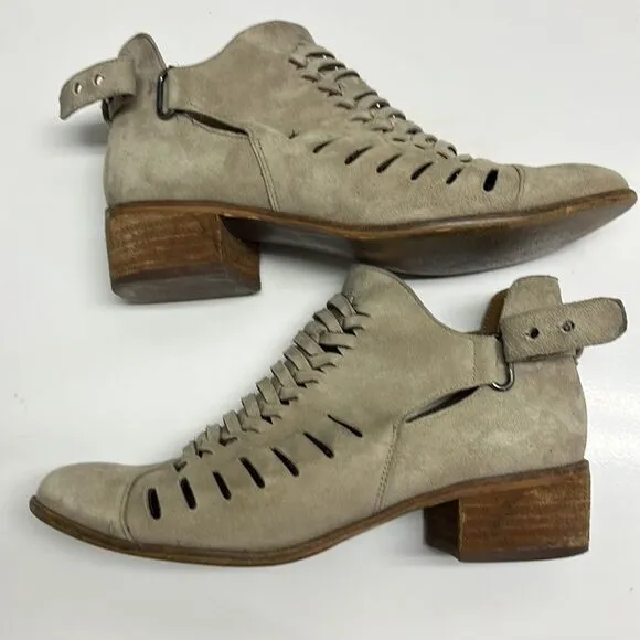 Sam Edelmann Beige Slip-On Suede Braided Booties with Buckles- Size 6.5