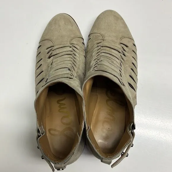 Sam Edelmann Beige Slip-On Suede Braided Booties with Buckles- Size 6.5