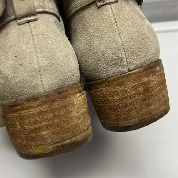 Sam Edelmann Beige Slip-On Suede Braided Booties with Buckles- Size 6.5