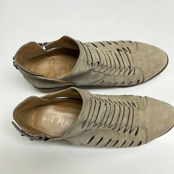 Sam Edelmann Beige Slip-On Suede Braided Booties with Buckles- Size 6.5