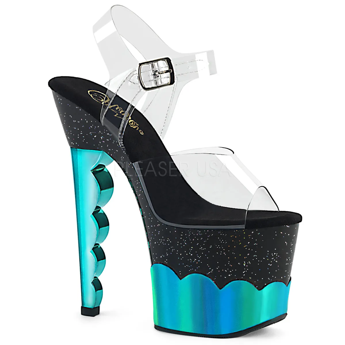 SCALLOP-708-2HGM  Clear/Black-Aqua Hologram