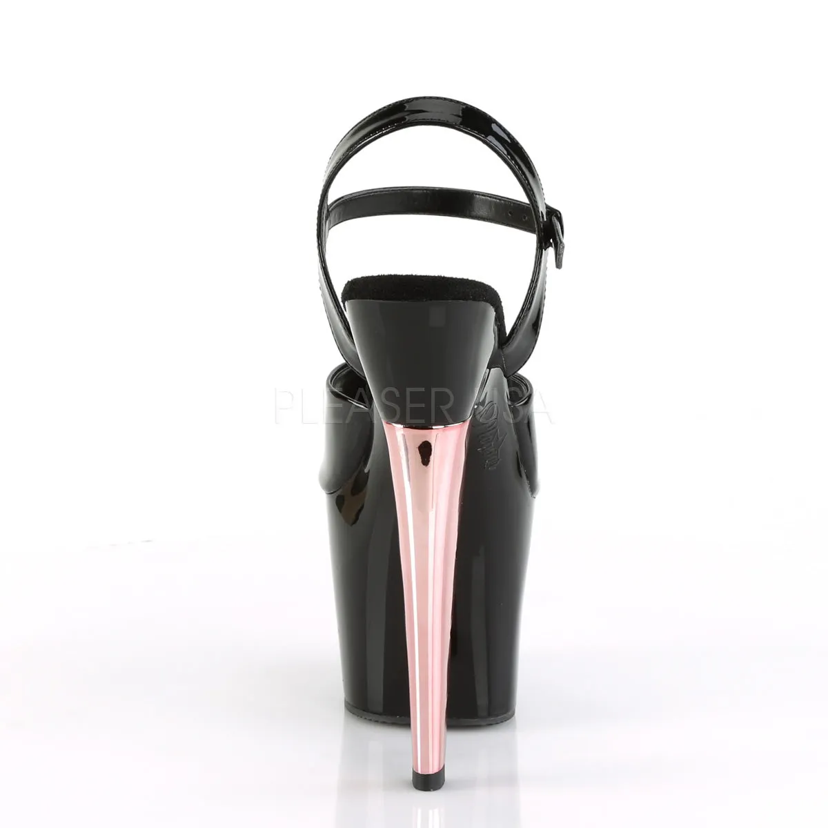 SCALLOP-709CH  Black Patent/Black-Rose Gold Chrome