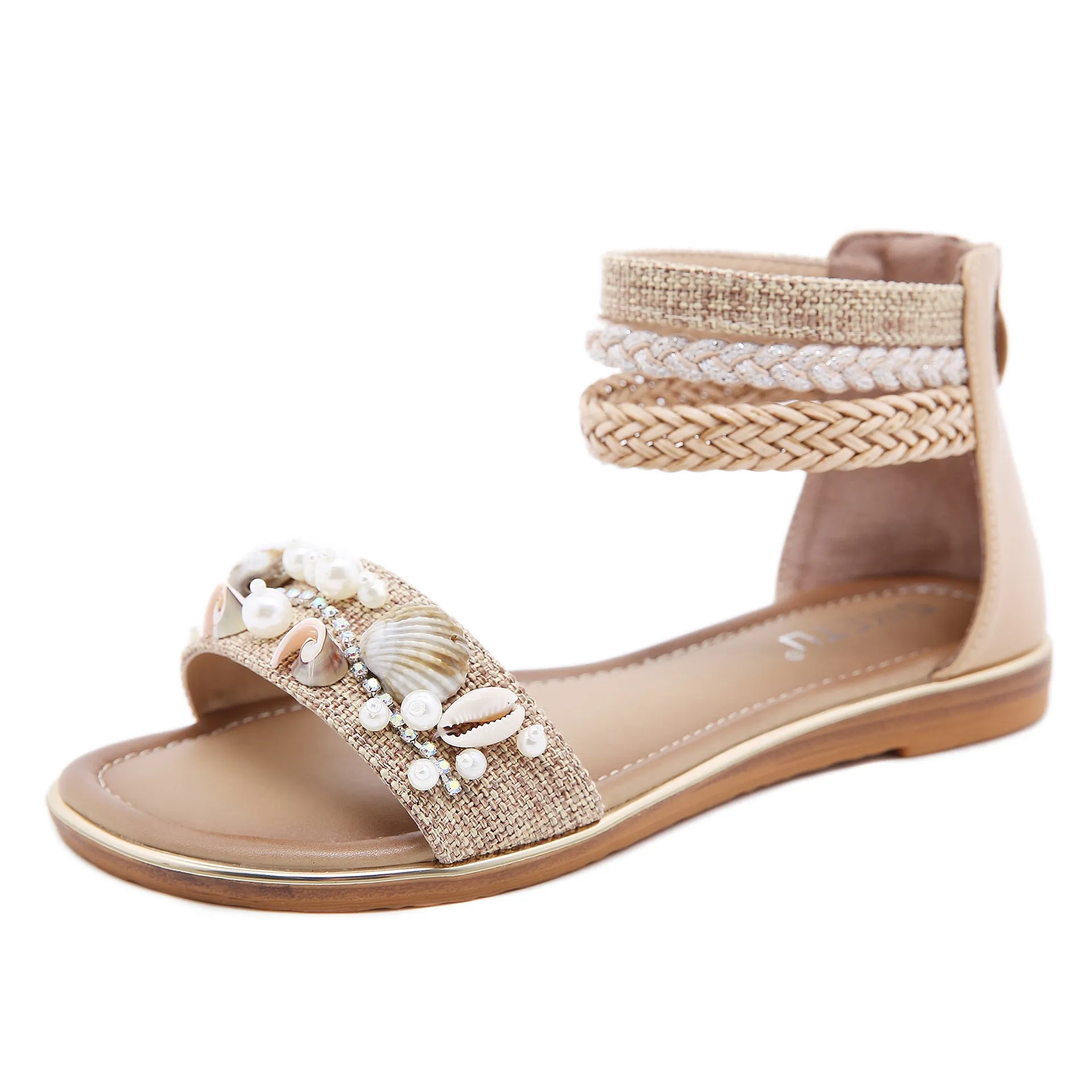 Sea Themed Strappy Ankle Sandals with Seashells