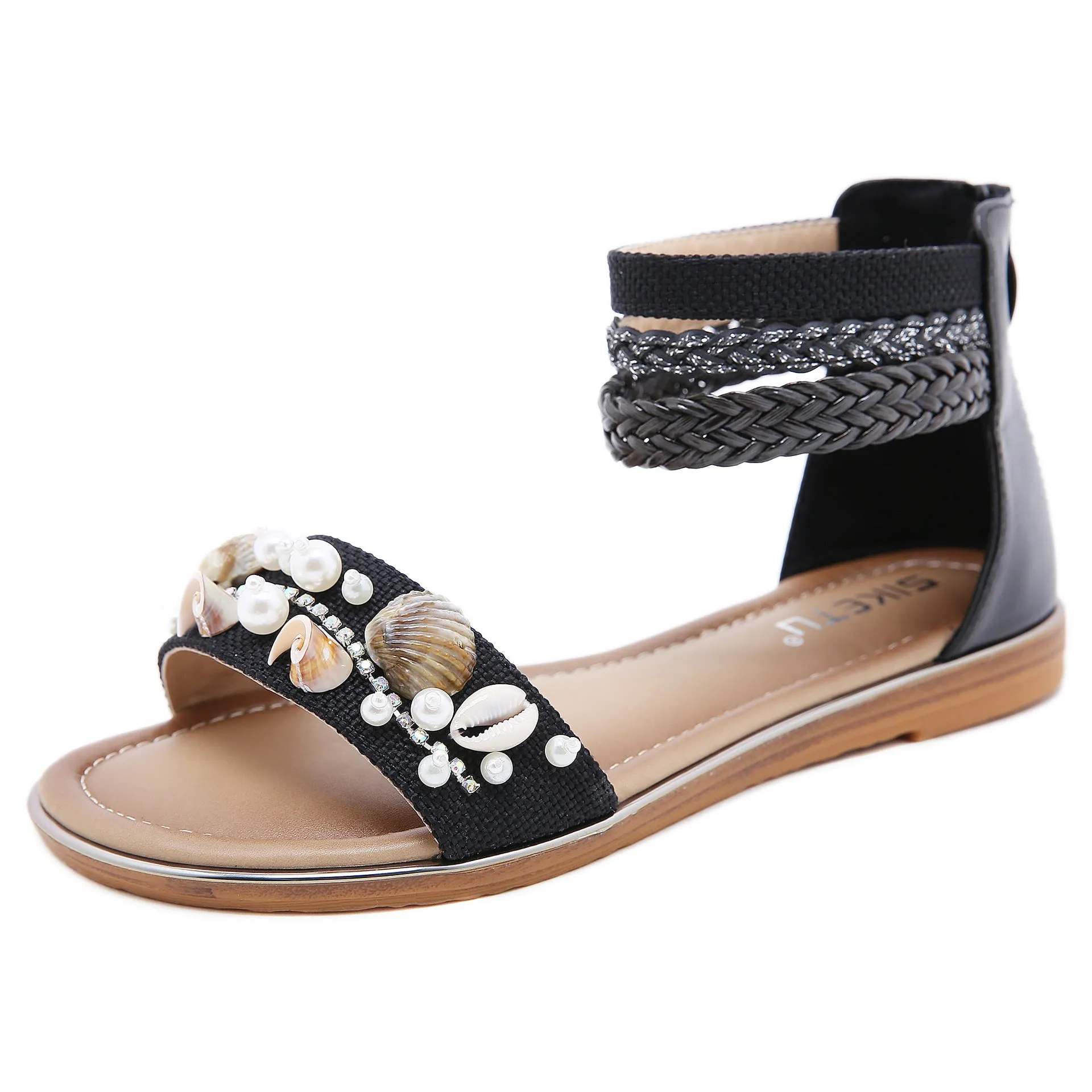 Sea Themed Strappy Ankle Sandals with Seashells