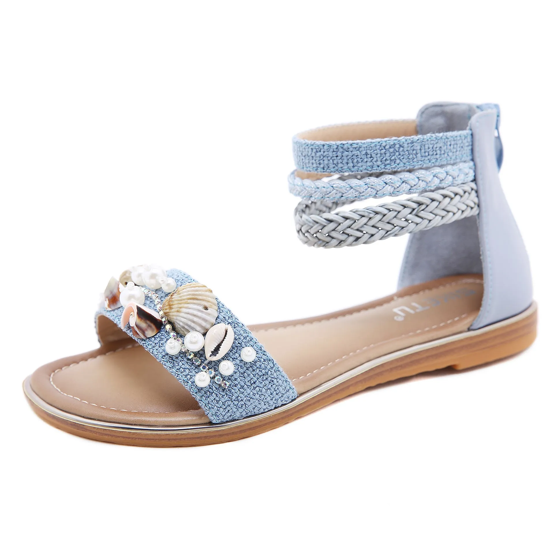 Sea Themed Strappy Ankle Sandals with Seashells
