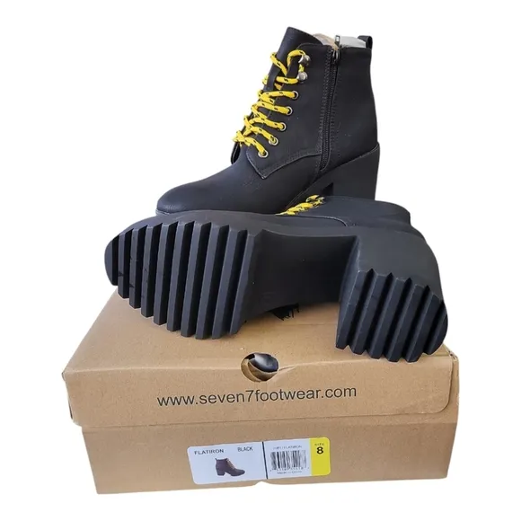 Seven black flatiron platform boot
