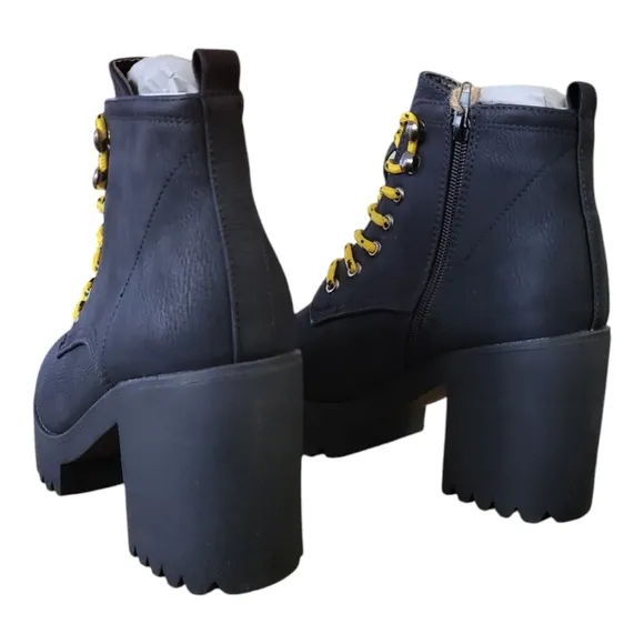 Seven black flatiron platform boot