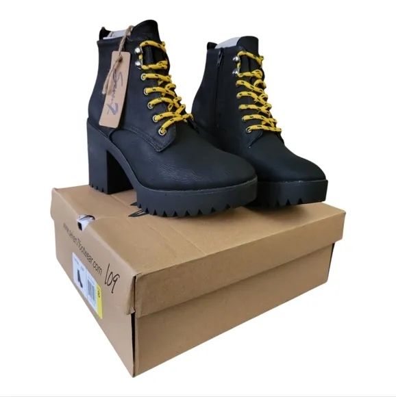 Seven black flatiron platform boot