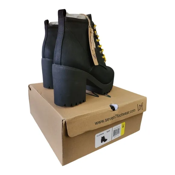 Seven black flatiron platform boot