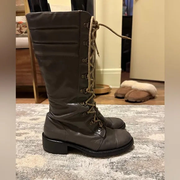 Seven for all Mankind Genuine Leather lace up boots, grey, tan laces. Size 38
