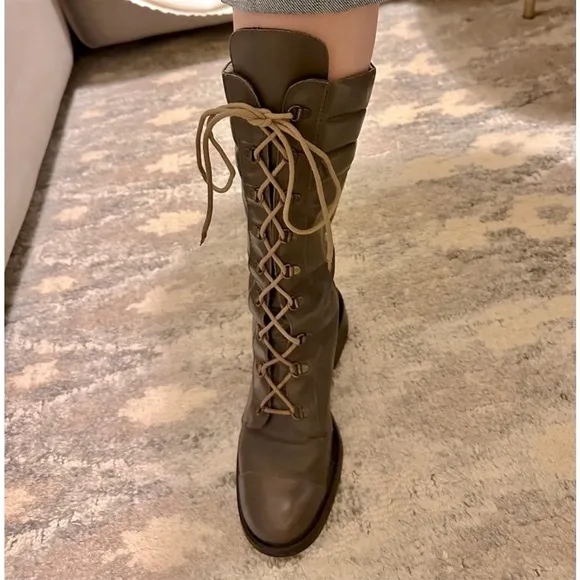 Seven for all Mankind Genuine Leather lace up boots, grey, tan laces. Size 38