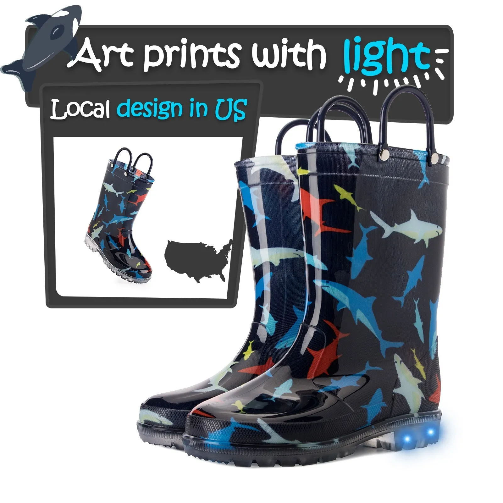Shark Print Kids Rain Boots
