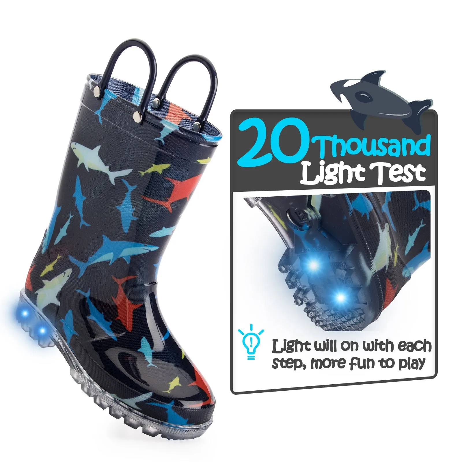 Shark Print Kids Rain Boots