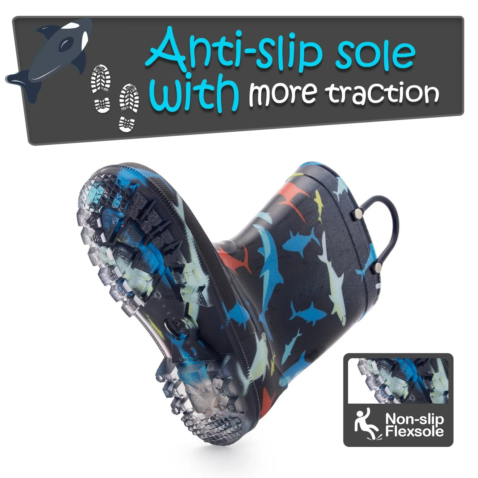Shark Print Kids Rain Boots
