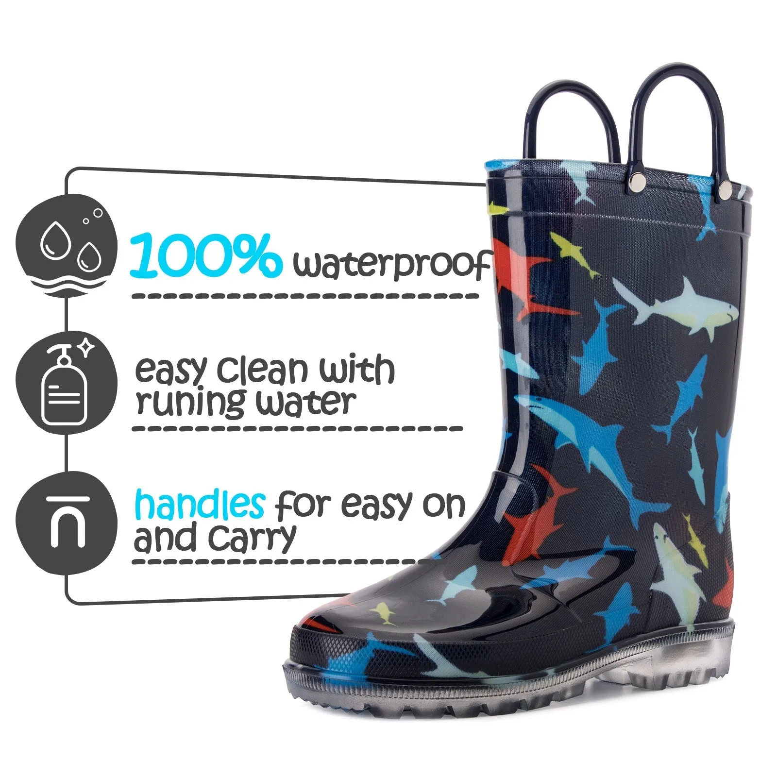 Shark Print Kids Rain Boots