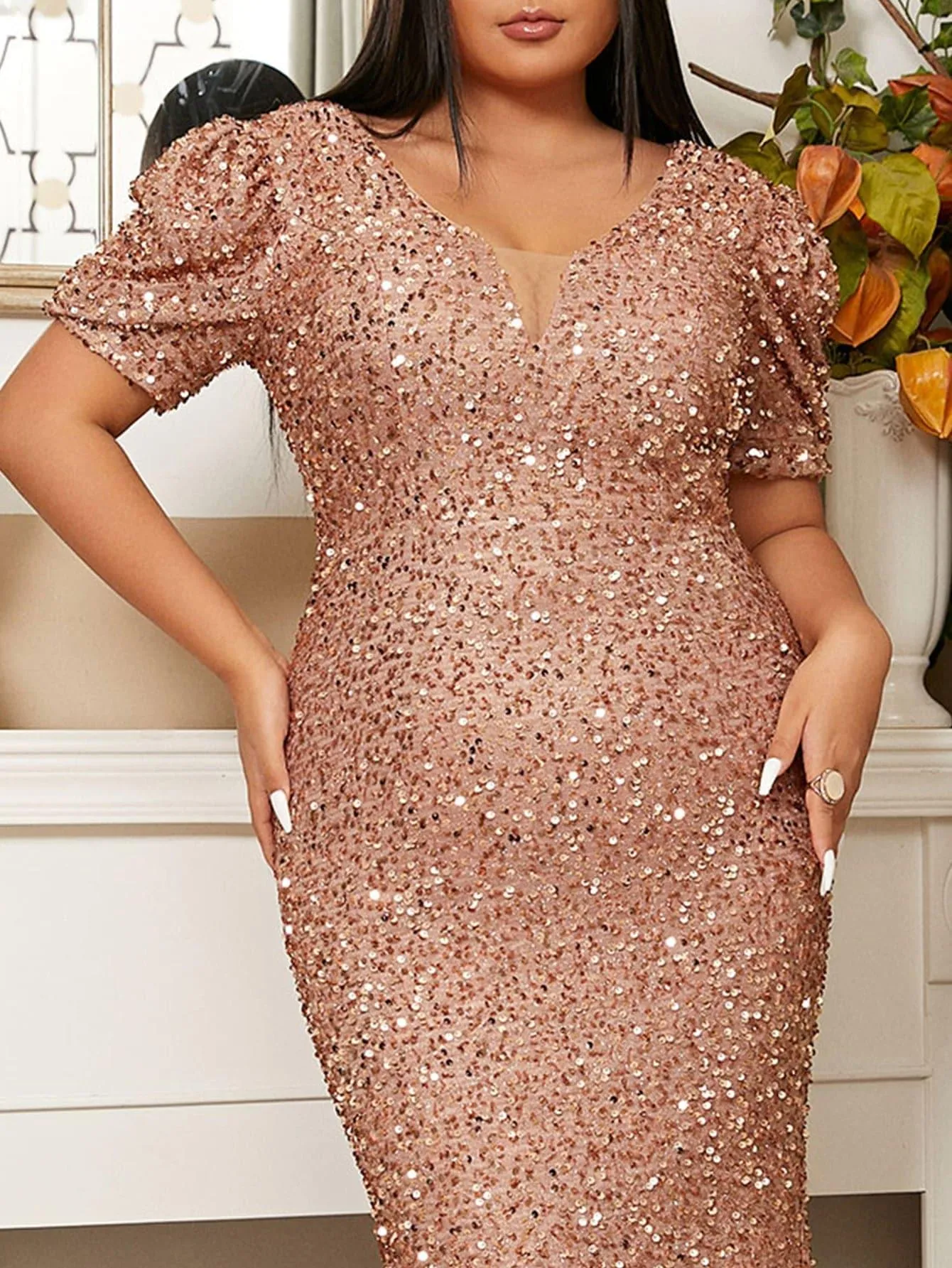 Short Sleeve Sequin Mermaid Dress PXJ901