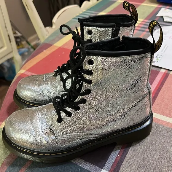 Silver Doc Martin Boots Size 3