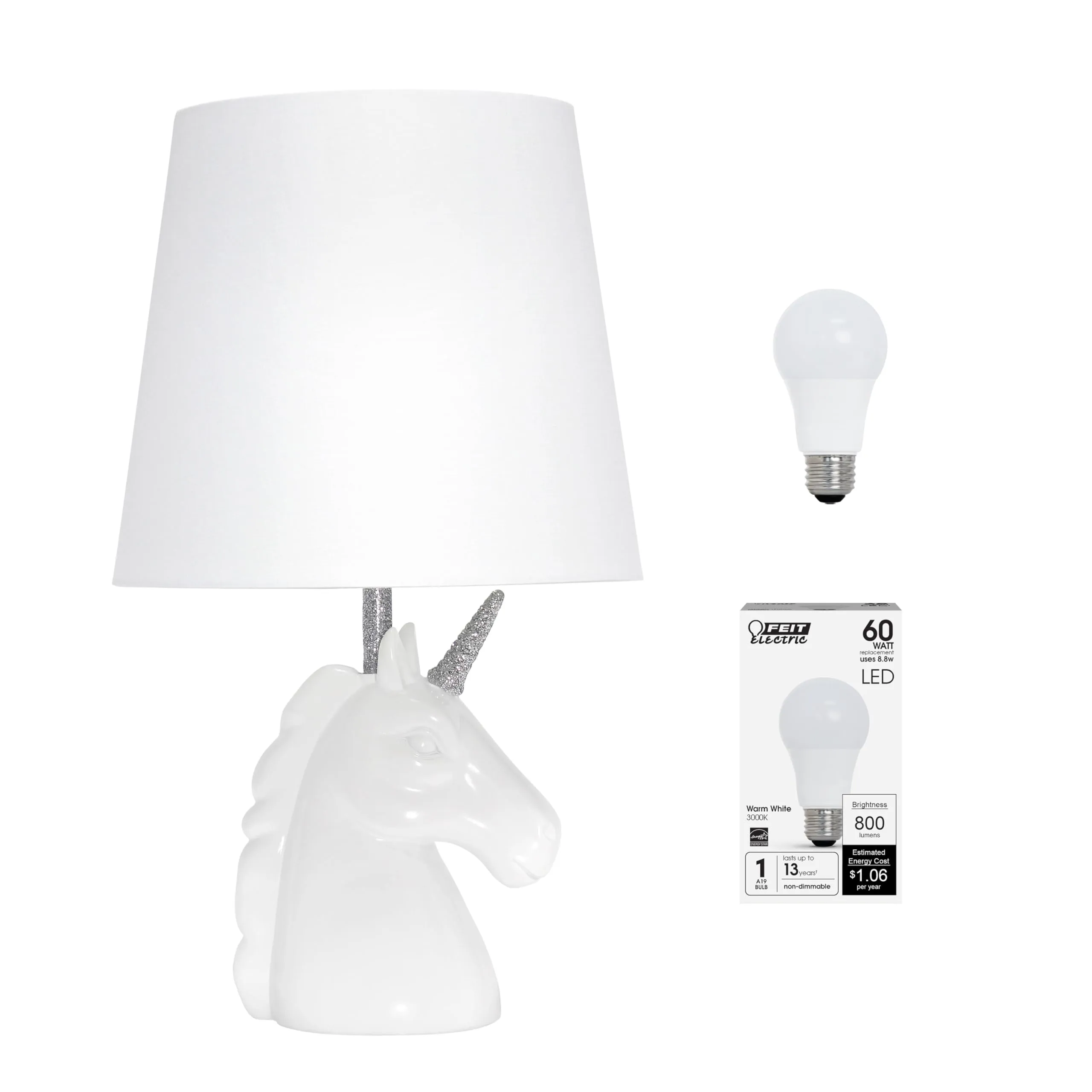 Simple Designs LT1078-BLU-LB 15.5" Sparking Glitter Unicorn Table Lamp