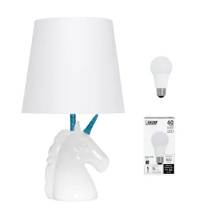 Simple Designs LT1078-BLU-LB 15.5" Sparking Glitter Unicorn Table Lamp