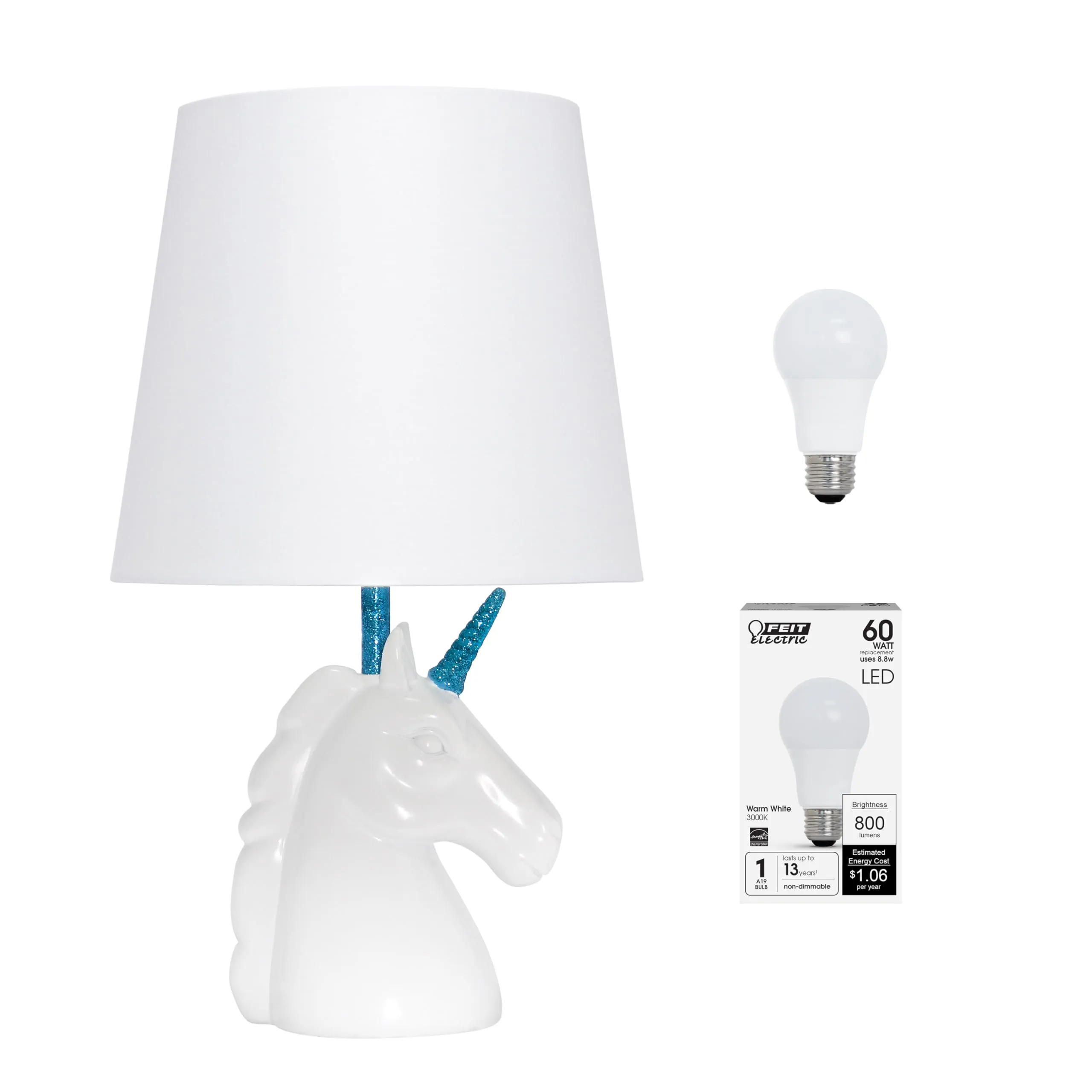 Simple Designs LT1078-BLU-LB 15.5" Sparking Glitter Unicorn Table Lamp