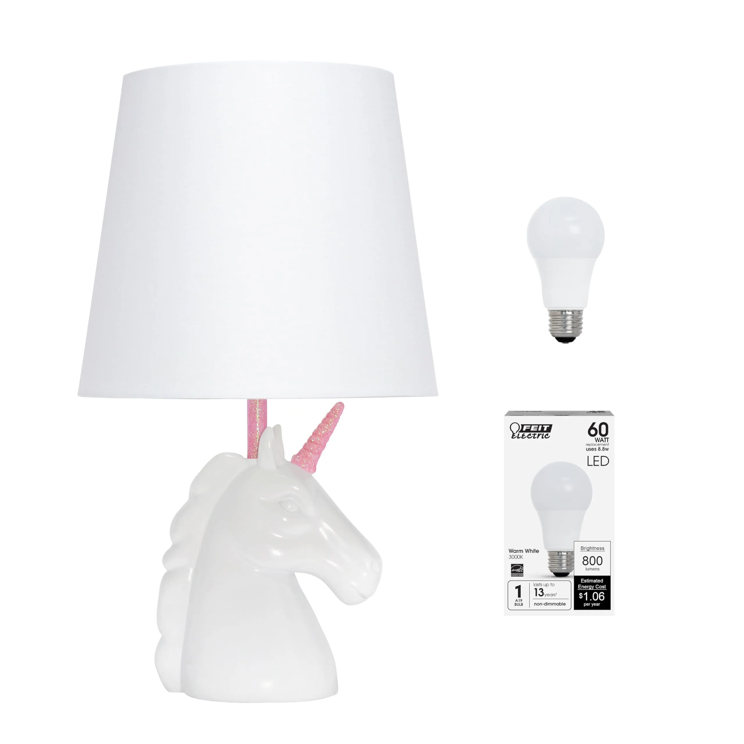 Simple Designs LT1078-BLU-LB 15.5" Sparking Glitter Unicorn Table Lamp