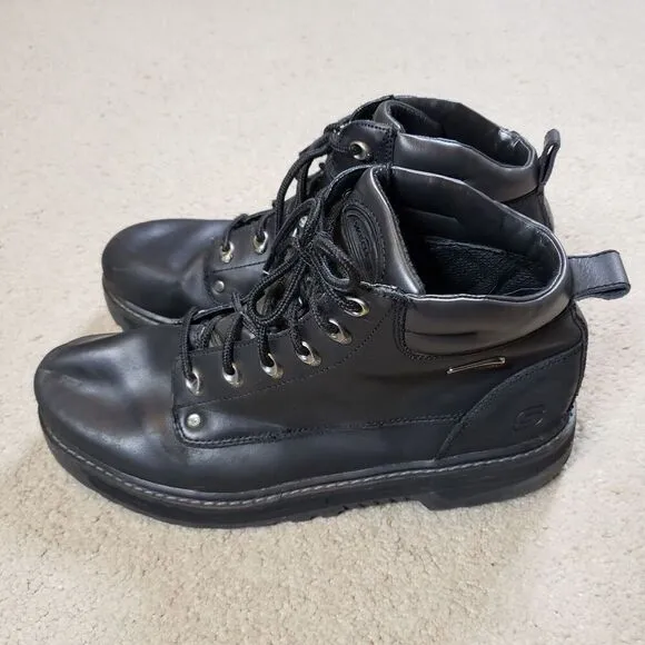 Skechers Y2K Pilot Utility Black Leather Chunky Boots Men 12 Extra Wide 4473EW