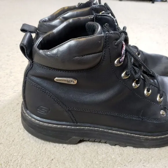 Skechers Y2K Pilot Utility Black Leather Chunky Boots Men 12 Extra Wide 4473EW