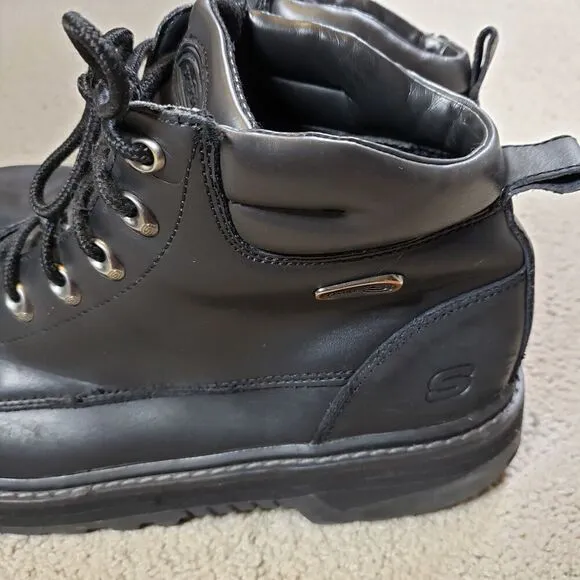 Skechers Y2K Pilot Utility Black Leather Chunky Boots Men 12 Extra Wide 4473EW