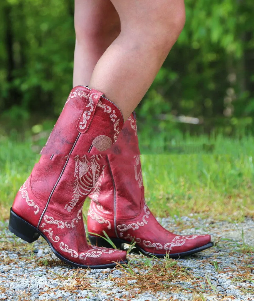 Skull Tall Pointed Toe Chunky Mid Heel Martin Boots