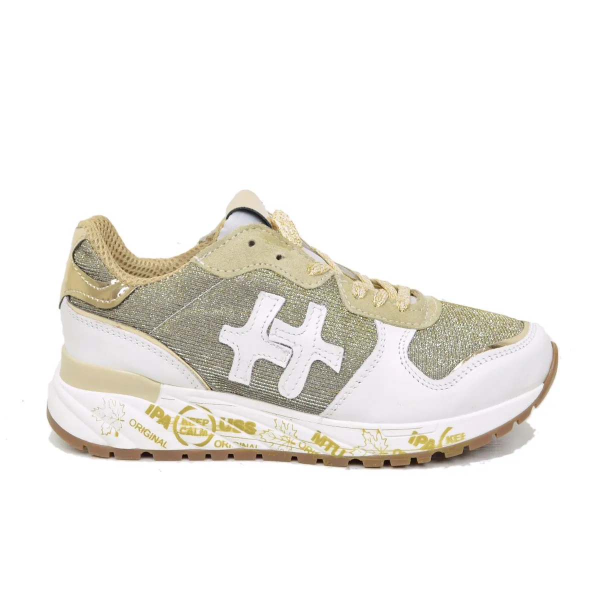 Sneakers Donna in Pelle Bianca con Glitter Platino Made in Italy