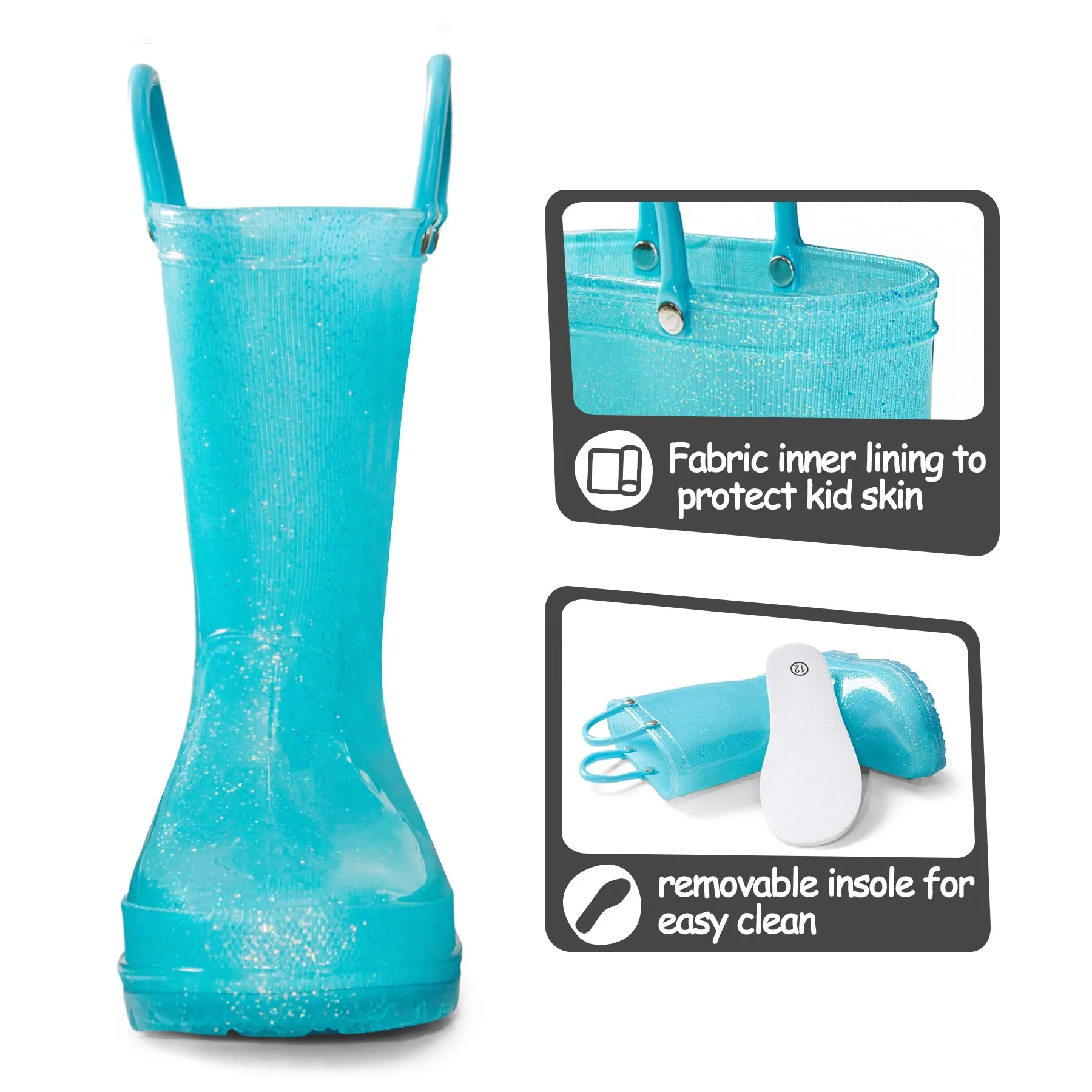 Solid Color Glitter Non-Slip Rubber Rain Boots