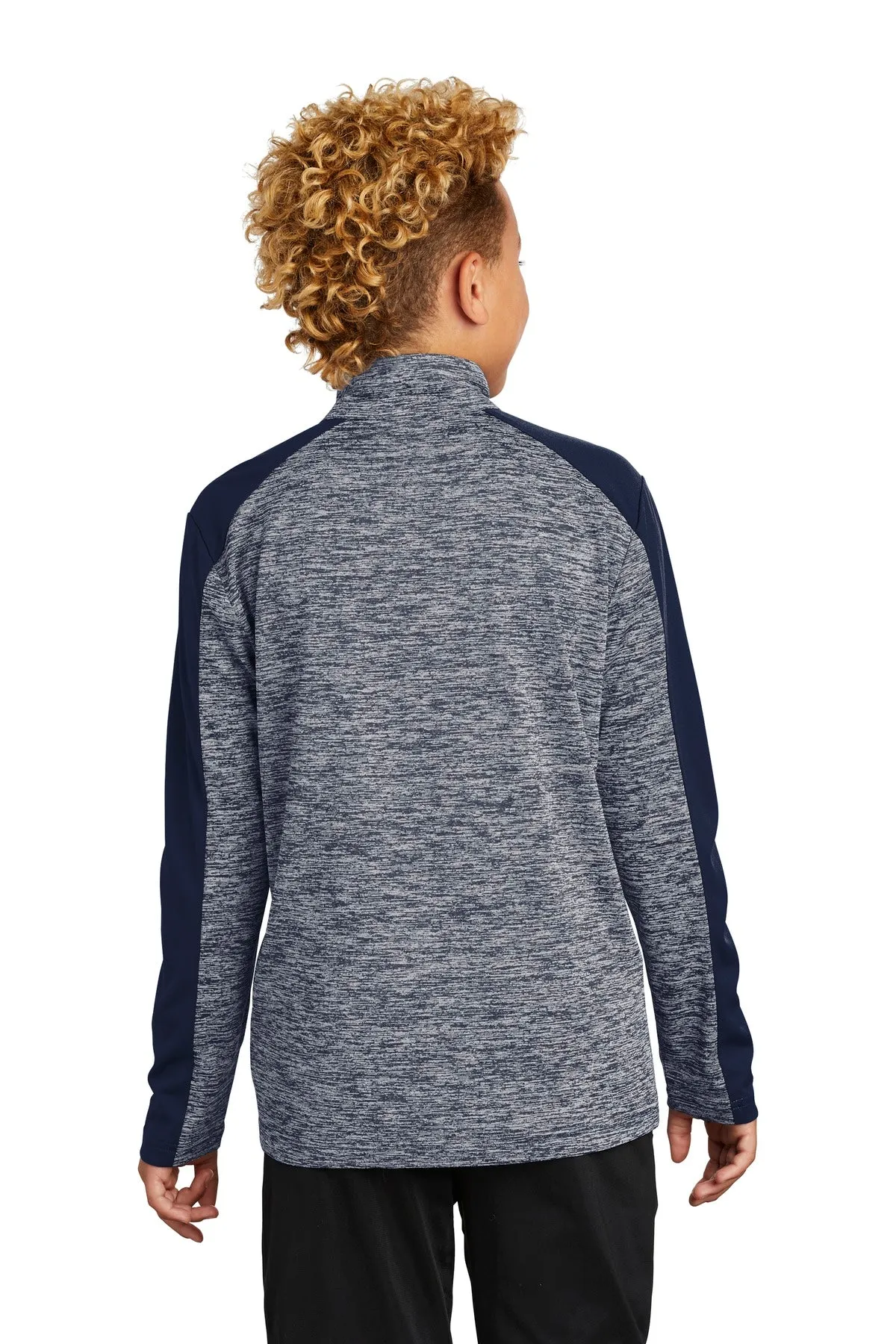 Sport-Tek  Youth PosiCharge  Electric Heather Colorblock 1/4-Zip Pullover. YST397 True Navy Electric/ True Navy