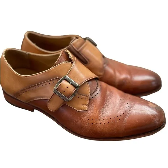 STACY ADAMS SAXTON WINGTIP MONK STRAP 25178 COGNAC/TAN SMOOTH LEATHER