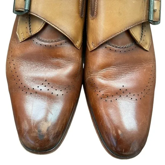 STACY ADAMS SAXTON WINGTIP MONK STRAP 25178 COGNAC/TAN SMOOTH LEATHER