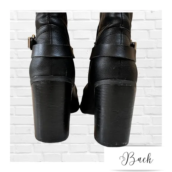 Steve Madden Edrea Black Knee High Boots Harness Buckle Side Zip Size 10