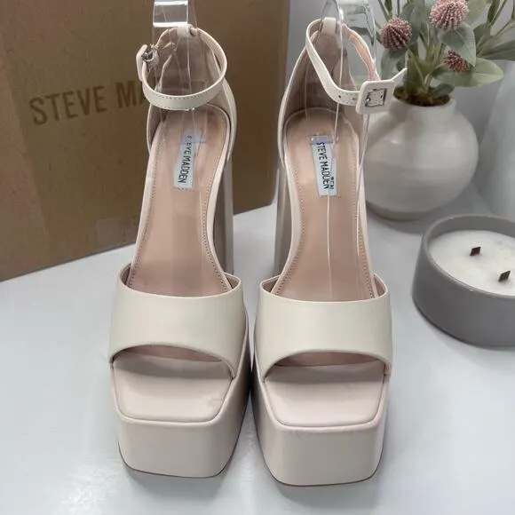 Steve Madden Kassiani Leather Platform Ankle Strap Pump Bone Women 10 NWB Tried