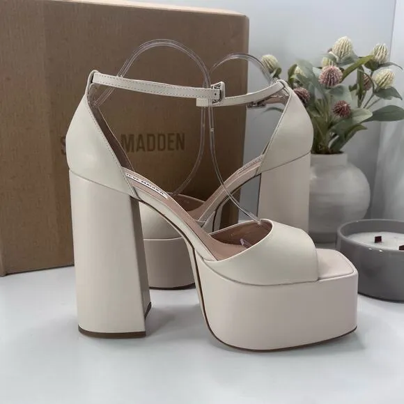 Steve Madden Kassiani Leather Platform Ankle Strap Pump Bone Women 10 NWB Tried