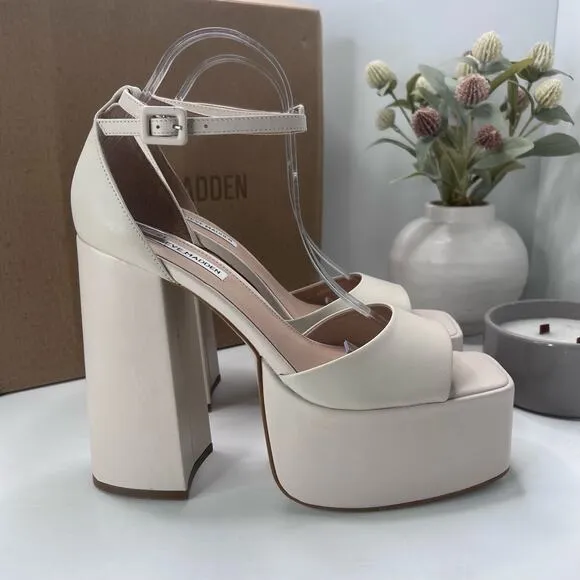 Steve Madden Kassiani Leather Platform Ankle Strap Pump Bone Women 10 NWB Tried
