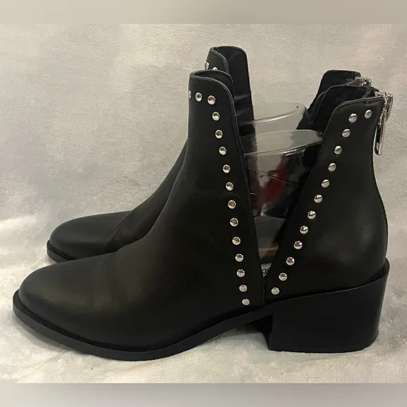 Steve Madden Women’s Conquest Silver Tone Studded Black Ankle Boots Booties