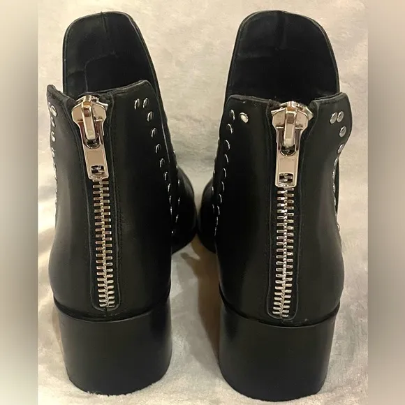 Steve Madden Women’s Conquest Silver Tone Studded Black Ankle Boots Booties